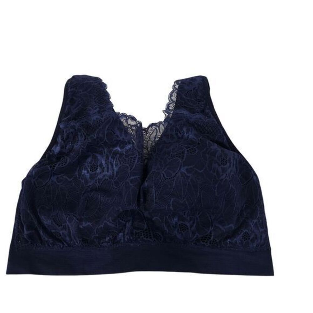 Breezies‎ Navy Blue Floral Lace Wireless Comfort Bra XL